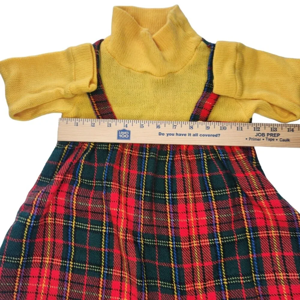Vintage Plaid Jumper Dress Size 4 Yellow Red Blue One Piece Long Sleeve